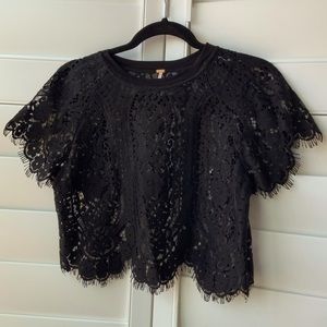 Black lace sheer crop top